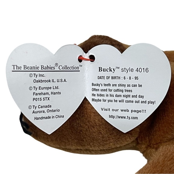 RARE "BUCKY" THE BEAVER TY BEanie BABY PVC Pellets Style #4016 - Picture 9 of 9